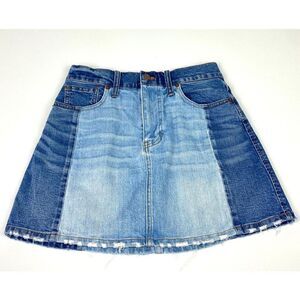 Madewell Two Tone Denim Distressed Mini Skirt Womens 26 Light & Dark Wash F0148